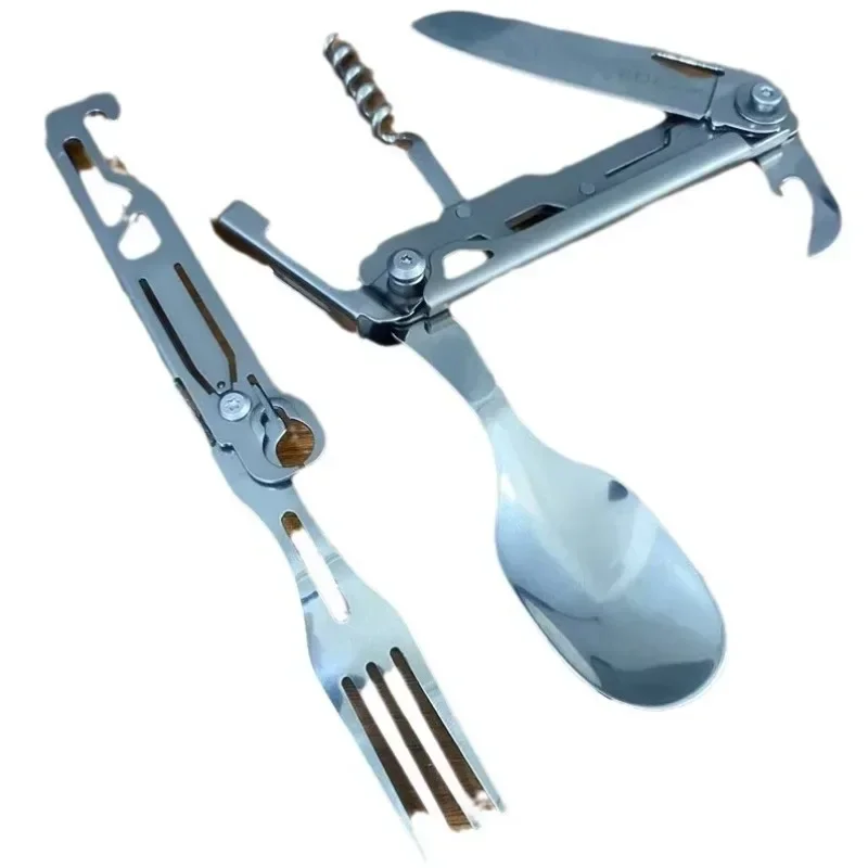 Camping Cutlery Outdoor Stainless Steel Multifunctional Folding Knife Fork and Spoon