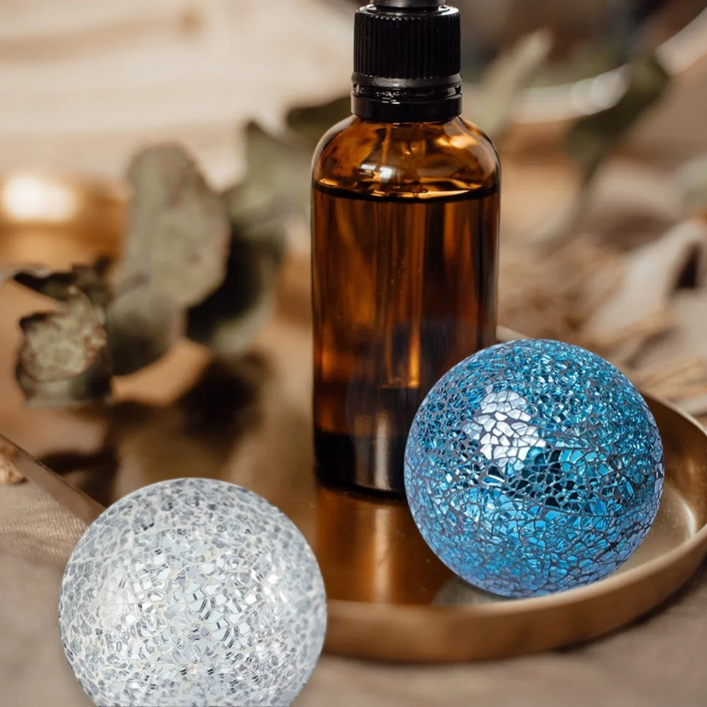 Sfere Decorative Specchiate Vetro Craquelé - Set Da 3, Diametro 10 Cm, Centrotavola Moderno Per Interni - Foto 3