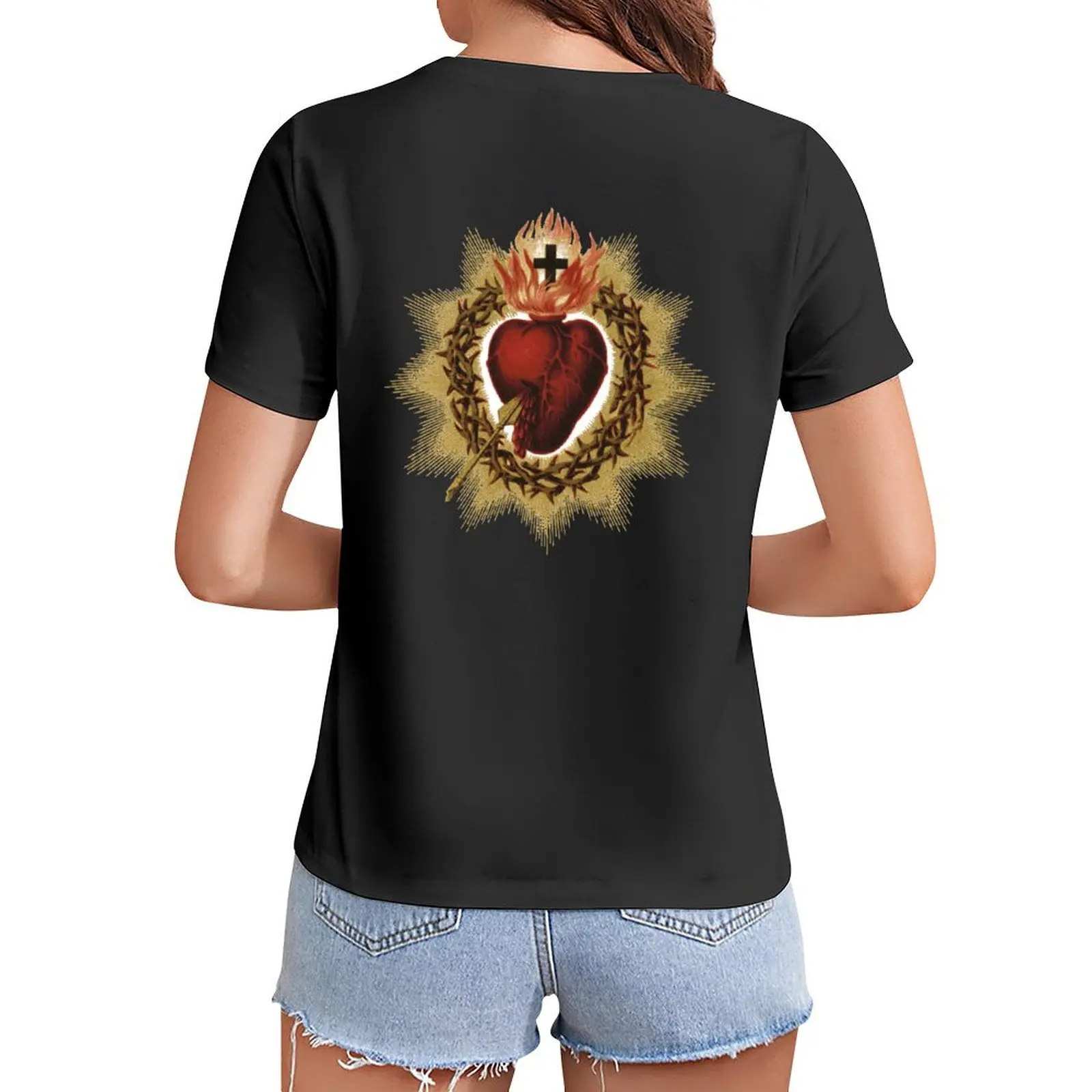 

Sacred Heart of Jesus Catholic T-Shirt aesthetic clothes graphics sublime oversized Woman fashion