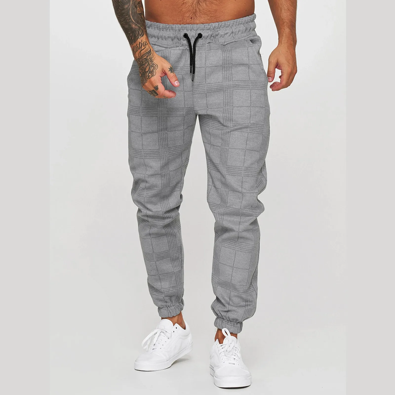 Mens New Streetwear Jogging White Plaid Pants Sweatpants Men Business Casual Trousers Vintage Straight Long Pants Pantalon Homme