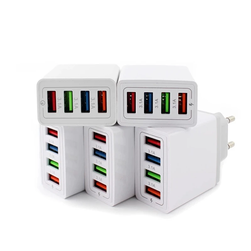 220V 4 Ports USB 5V3A Charge Power Adapter Mobile Phone Charger QC3.0 Charging EU/US Plug Outlet Travel Charger