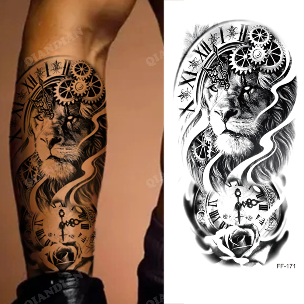 New Waterproof Temporary Tattoo Sticker Wolf Lion King Sun Forest Tiger  Mechanical Wild Boat Men Body Art Arm Fake Tatoo Women - AliExpress, image size:1000x1000