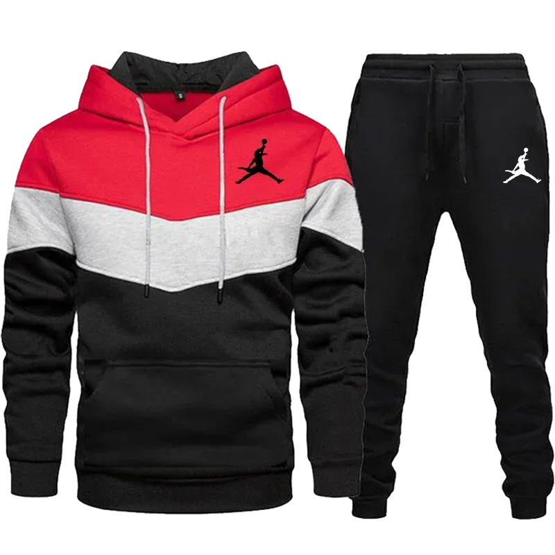 Three-color Patchwork Sweatshirt Suit Autumn Two Piece Set of Two Pieces for Men Hoodie and Pants Suit Men's Long Sleeve Set