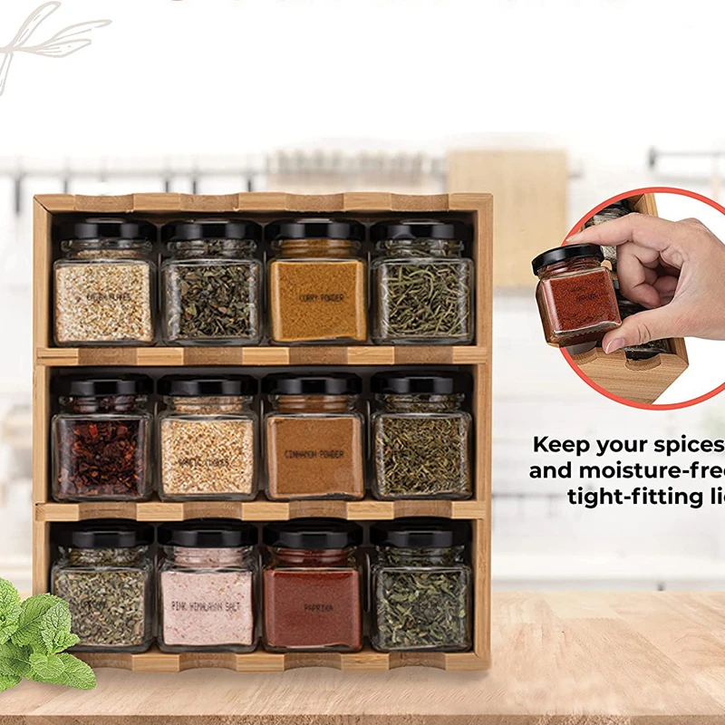 Glass Storage Jars with Bamboo Bracket, Seasoning Tank, Sealed Glass Bottle, Kitchen Bottle, 50ml, 12 Units 3