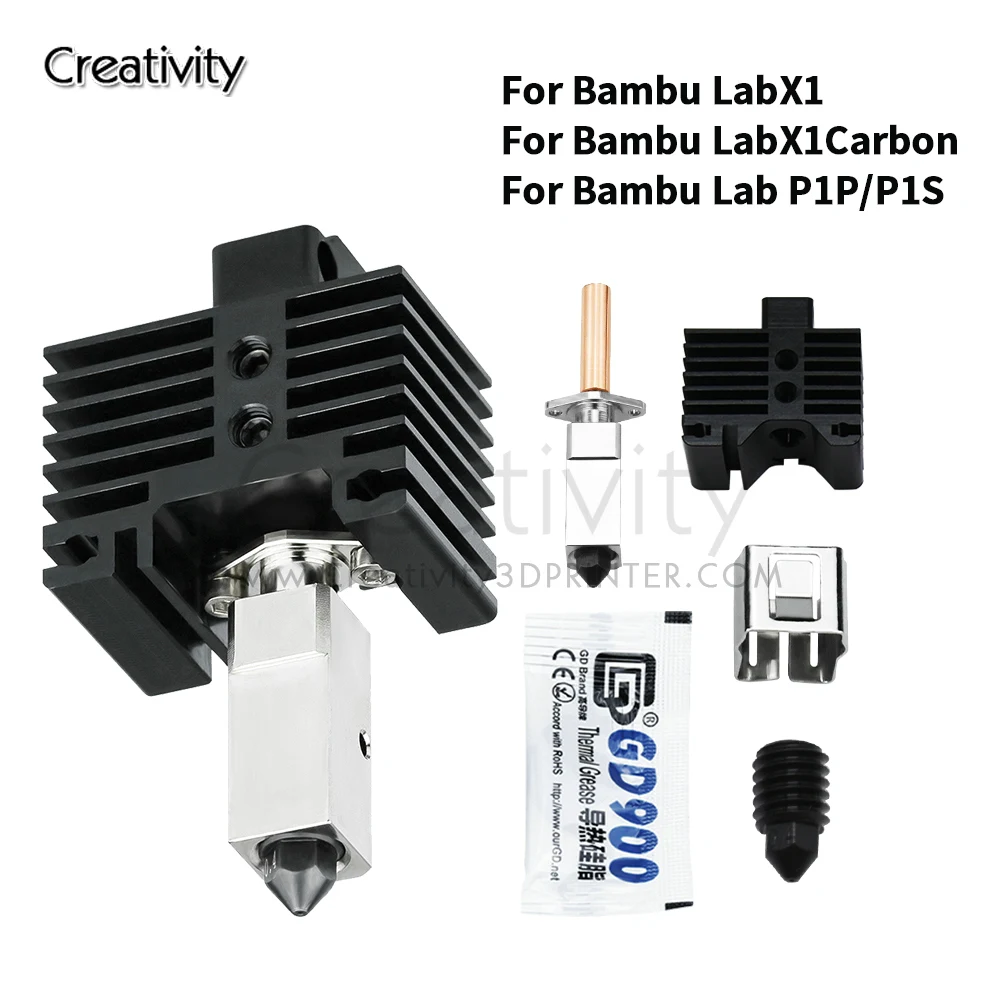 For Bambu LabX1 Carbon X1 Upgrade Hotend Kit Plated Copper Heater Block Hardened Steel Nozzle P1P Thermistor Heater CHT Nozzle