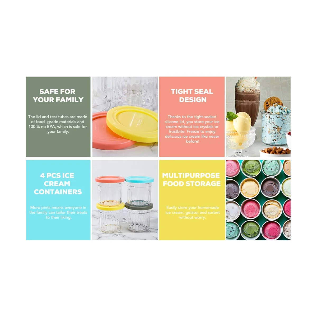 

Ice Cream Pints Containers and Lids 16Oz Cups NC301 NC300 NC299AMZ Series Ice Cream Makers Ice Cream Storage Containers
