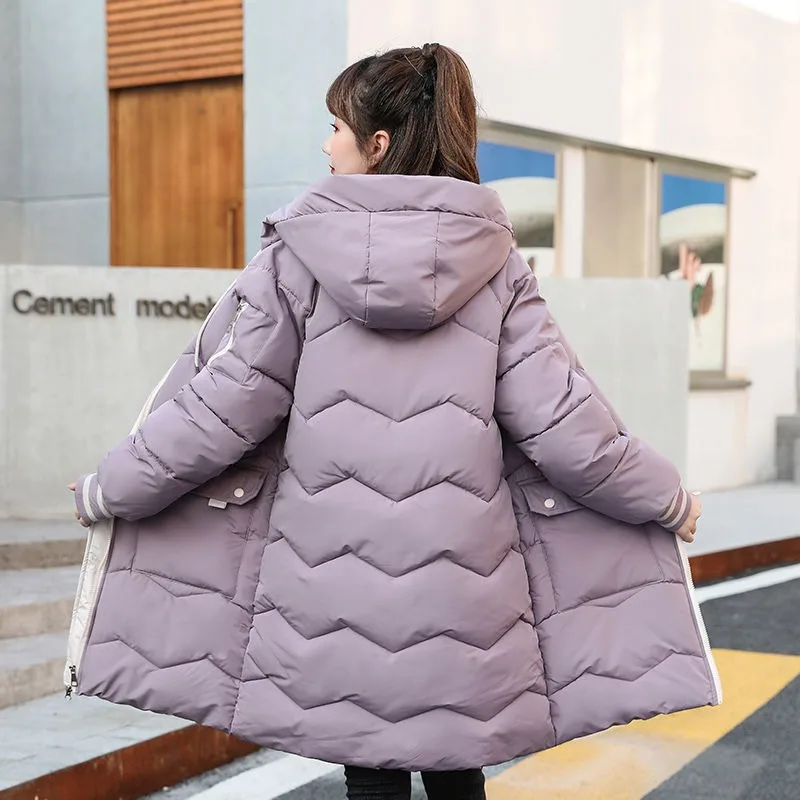 2023 New Women Down Cotton Coat Winter Jacket Female Keep Warm Thick Parkas Loose Long Outwear Fashion Hooded Overcoat