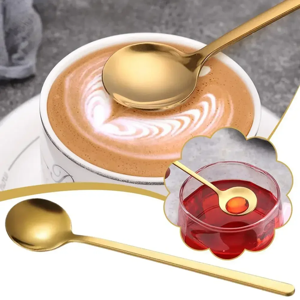 3PCS Kitchen,Dining & Bar Gold-Plated Korean-Style Long-Handled Spoon 304 Stainless Steel Luxury Cutlery Set Dinnerware Gift