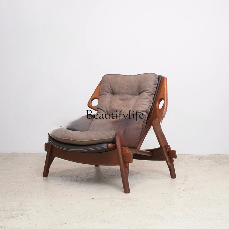 

Retro Solid Wood Leisure Couch Home Balcony Lazy Reading Leisure Chair Exhibition Hall Armchair