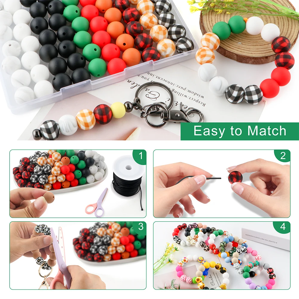 30 teile/los 15mm silikon perlen runde lose mix print perlen für schmuck machen diy schlüssel bund stift armband halskette zubehör