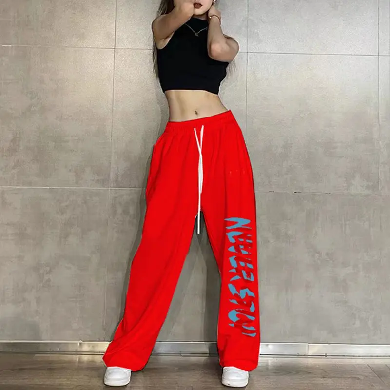 Streetwear Fashion Women Casual Jogging Sweatpants Spring Autumn New Hip Hop Elastic Waist Letter Loose Sports Wide Leg Trousers