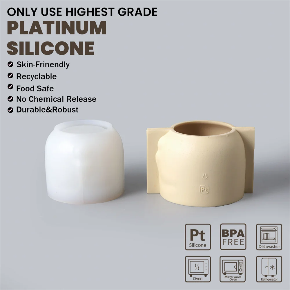 Human Face Candle Jar Silicone Molds for Cement and Plaster Handmade Concrete Silicone Mold Jesmonite Mould Home Decorations