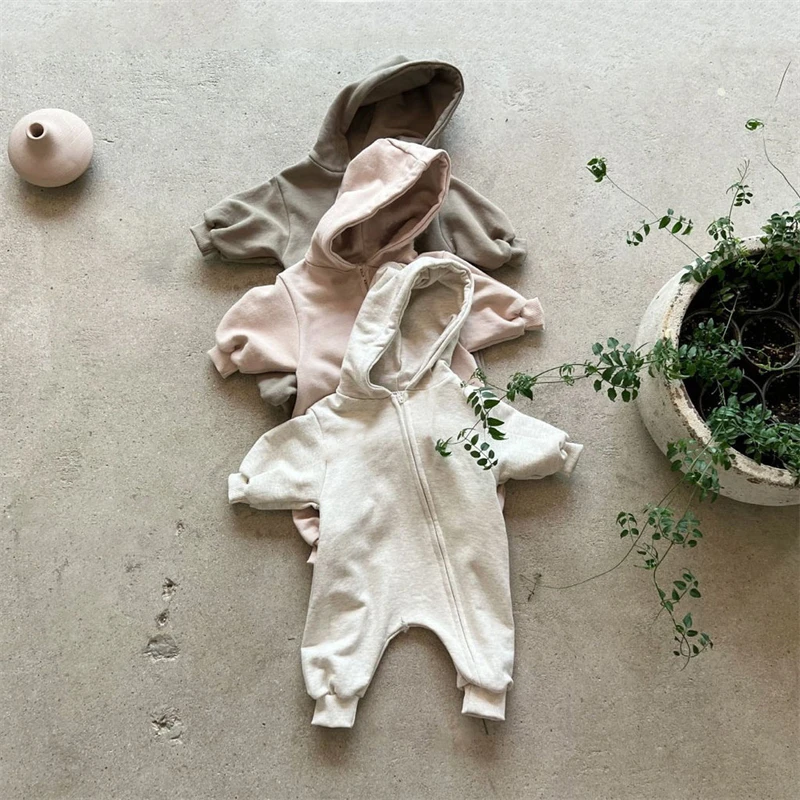 Organic Cotton Baby Romper Hooded Infant Autumn Spring Long Sleeve Jumpsuit Zipper Outwear Toddler Boys Girls baby rompers baby jumpsuit cotton jumpsuit baby clothing cotton onesies