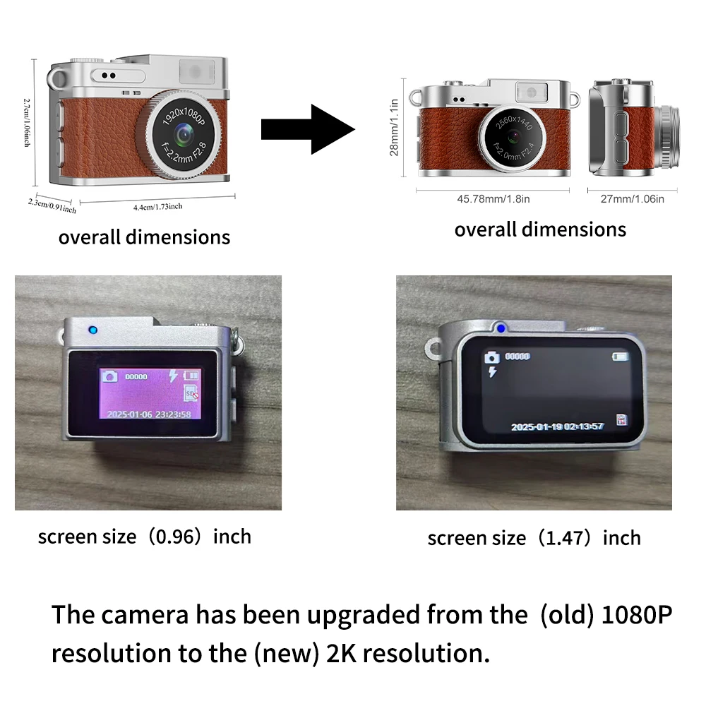 Digital Camera Newly Upgraded 1.47 Inch Keychain Camera with Screen 2K Resolution Portable Mini Retro Camera with Flash