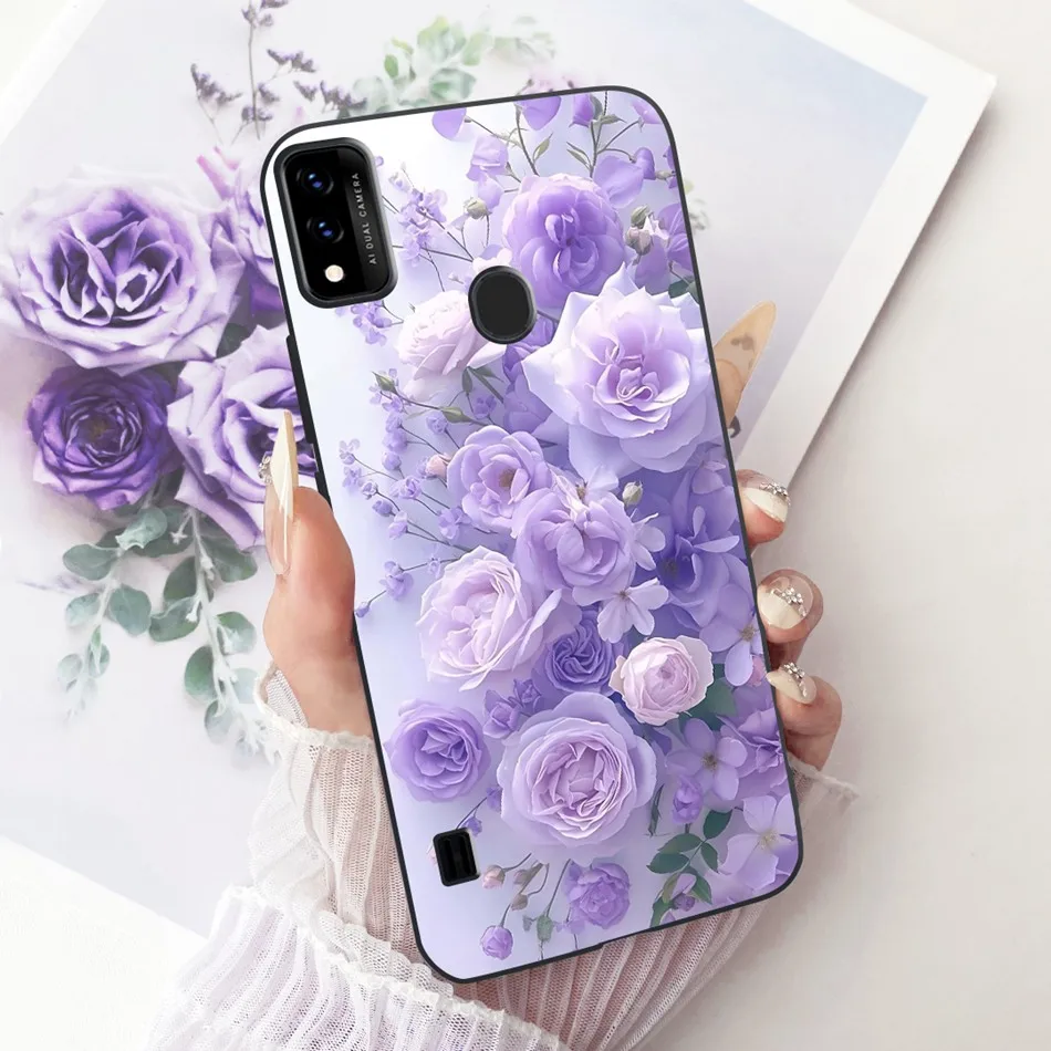 Charming Floral Butterfly Cat Black Silicone Phone Case