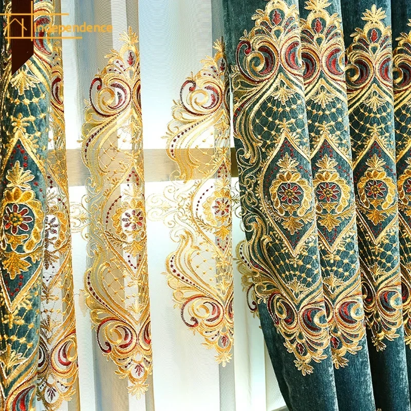 European-style high-end chenille gold  embroidered window screen curtains for living room bedroom finished product