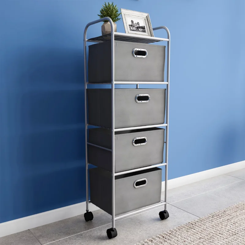 

4 Drawer Rolling Storage Cart on Wheels– Portable Storage Organizer with Fabric Bins Lavish Home