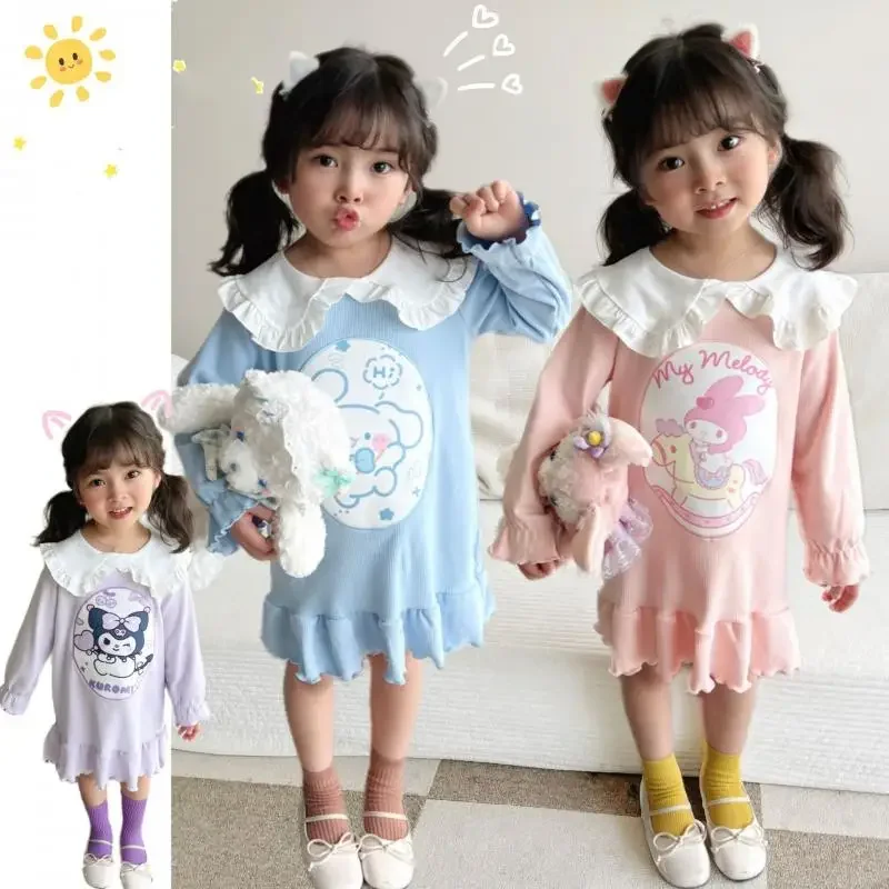 

Платье Sanrio Kuromi Cinnamoroll My Melody, милый детский повседневный костюм, домашняя одежда с длинным рукавом, пижама, одежда для отдыха для девочек
