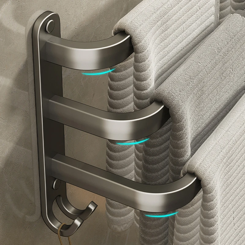Wall Mounted Towel Rack Space Aluminum Shower Room Holder Towel Hanger 20-60CM Multilayer Bar
