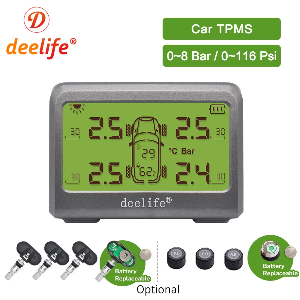 Deelife – système de surveillance TPMS de pression des pneus de voiture  solaire, capteur interne et externe, 0-8 Bar, TMPS - AliExpress