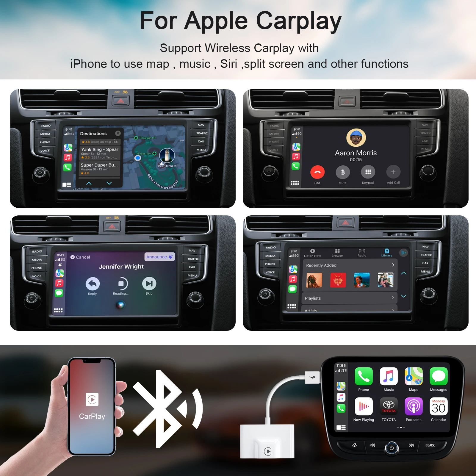 Wireless CarPlay Adapter for Factory Wired CarPlay, Online Update Plug &  Play 5Ghz WiFi, Apple Wireless