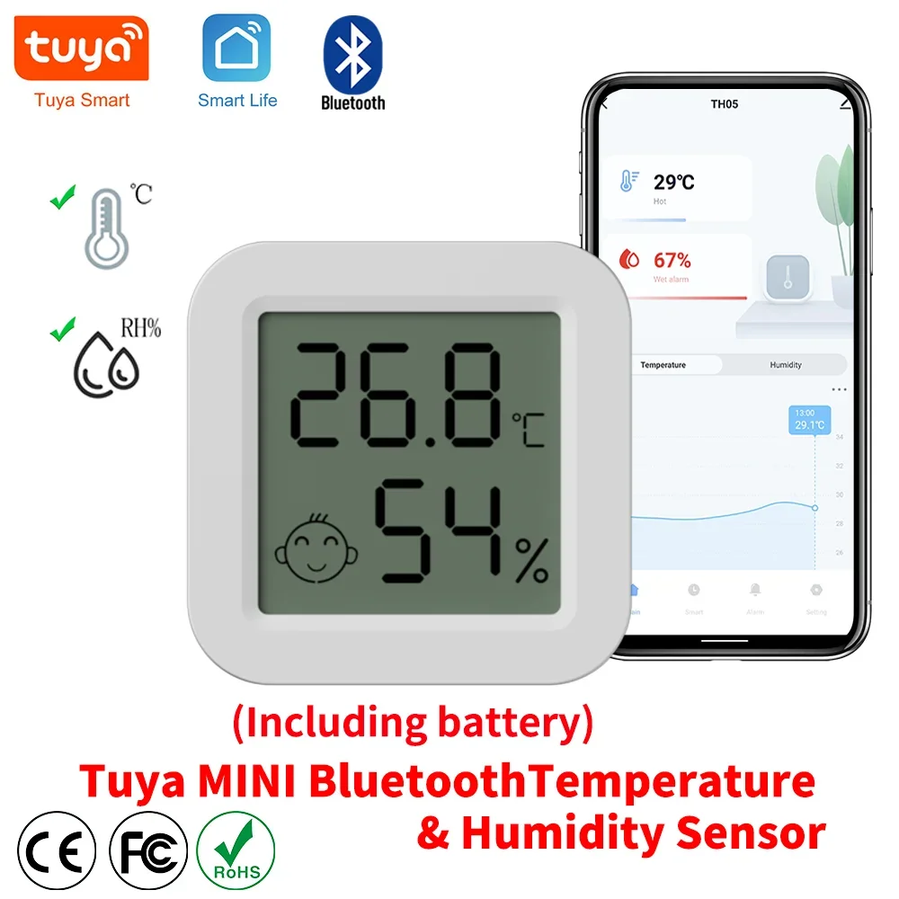 Tuya Bluetooth Temperature Humidity Sensor LCD Thermometer Mini Smart Electric Hygrometer APP Remote Control Home smart temperature humidity sensor