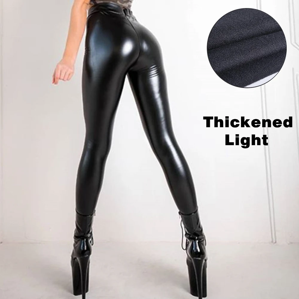 Sexy Womens PU Leather Pants Stretchy High-Waist Leggings Wet Look Stretch Clubwear Fashion Leotard Tights Jumpsuit