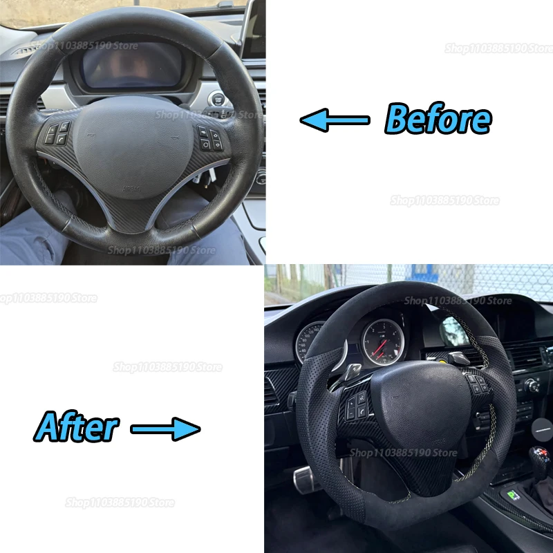 BMW E90 E91 E92 E93 E89 E87 328i 335i 135i 325i 맞춤형 스티어링 휠 화이트 스티칭 알칸타라 가죽 스티어링 휠