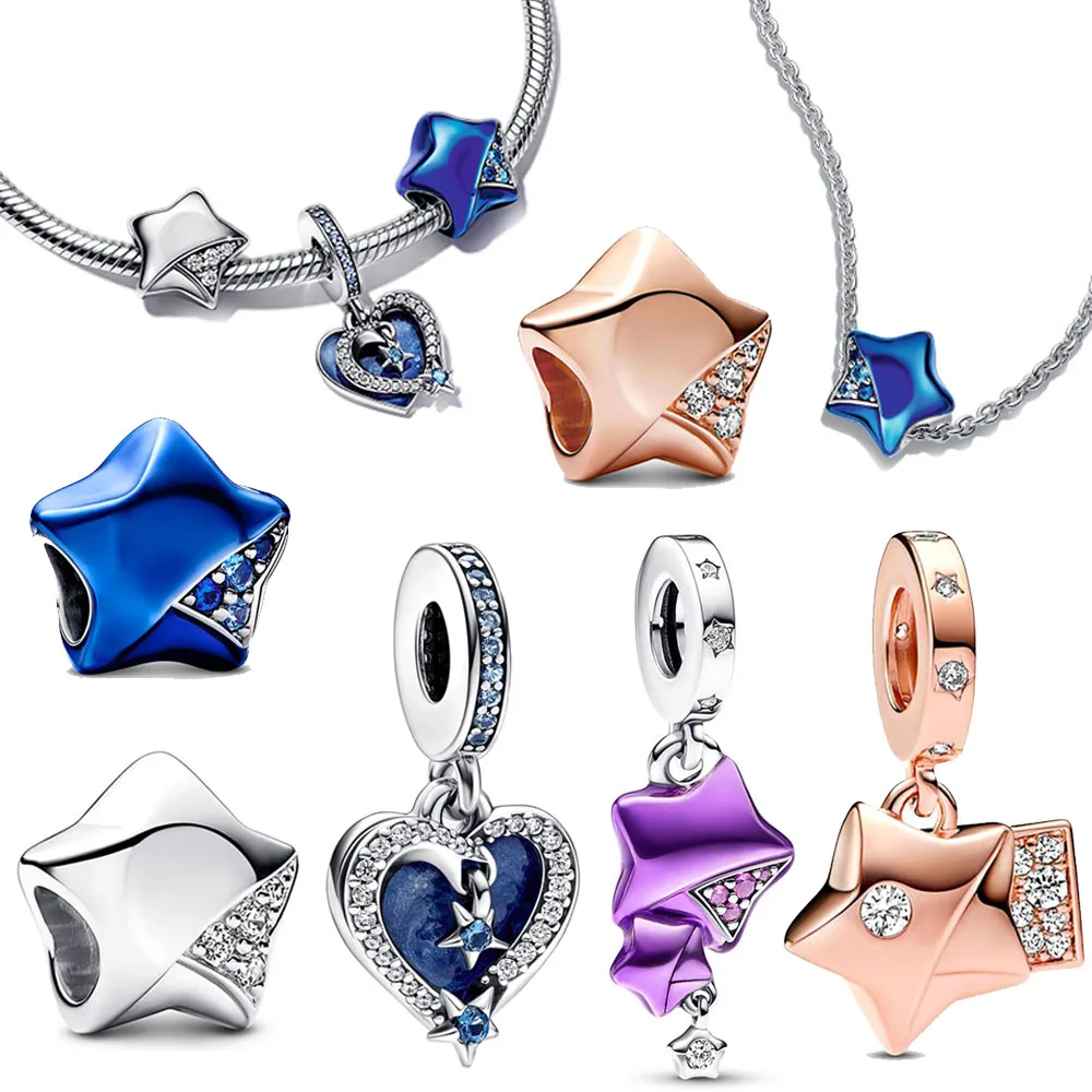 

Hotsale Classic 925 Sterling Silver Dazzling Star Blue Sky Dangle Charm fit Original Pandora Bracelet Jewelry Makings