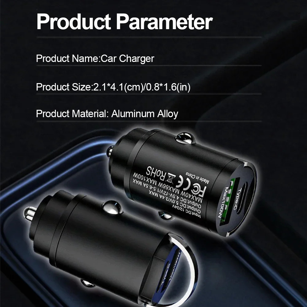 200w Mini Car Charger Lighter Fast Charging 100w Pd Usb Type C Dual Ports For Xiaomi Samsung Huawei