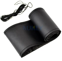 Premium Blue Leather Steering Wheel Cover - Universal Fit, 38cm (Black)