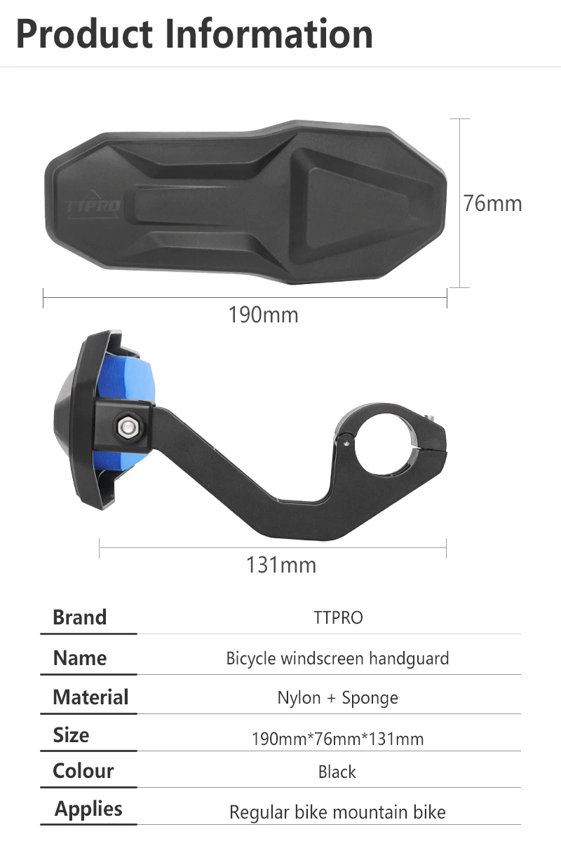 Description Picture 3 of itemTTPRO MTB Bike Off-road Windproof Anti-Collision Protective Cover Universal Bicycle Handlebar Handguar  A Pair Cycling Equipment