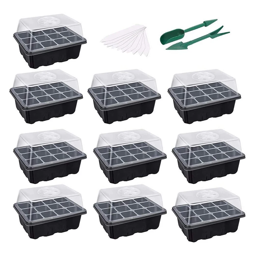 5PCS Seed Starter Trays with  Dome and Light Greenhouse Growing Trays 12 Holes Planting Seed Starter Tray Kit Gardening Supplies