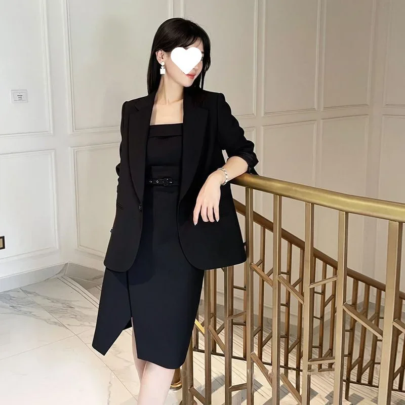 세트 재킷 탱크 원피스 여성복, 홍콩 스타일 빈티지, 우아한 서양 스타일, 용수철 가을 컬렉션