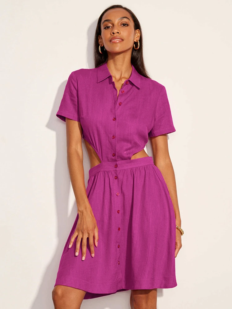 

Fashion Waistless Polo Collar Shirt Dress Women 2023 Summer Simple Solid Color Commuter A-line Dresses Women's Casual Dress