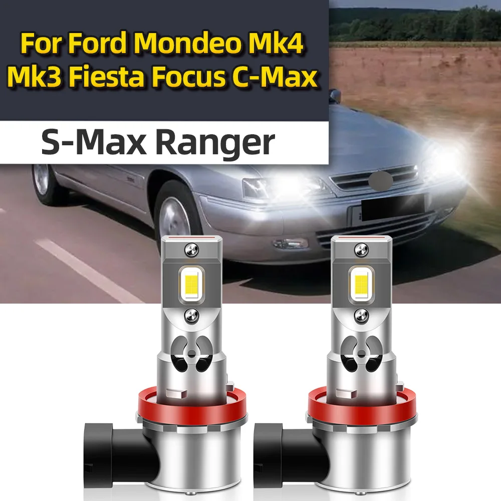 For Ford Mondeo Mk4 Mk3 Fiesta Focus C-Max S-Max Ranger LED Car Headlight Fog Bulbs H11 H8 H9 H16JP Lights 30000LM Driving Lamps
