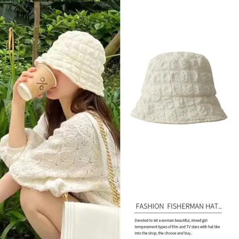 

Outdoor Summer Beach Hat Fashion Design Fisherman Basin Cap Breathable Seersucker Sunscreen Bucket Hat for Women Ladies