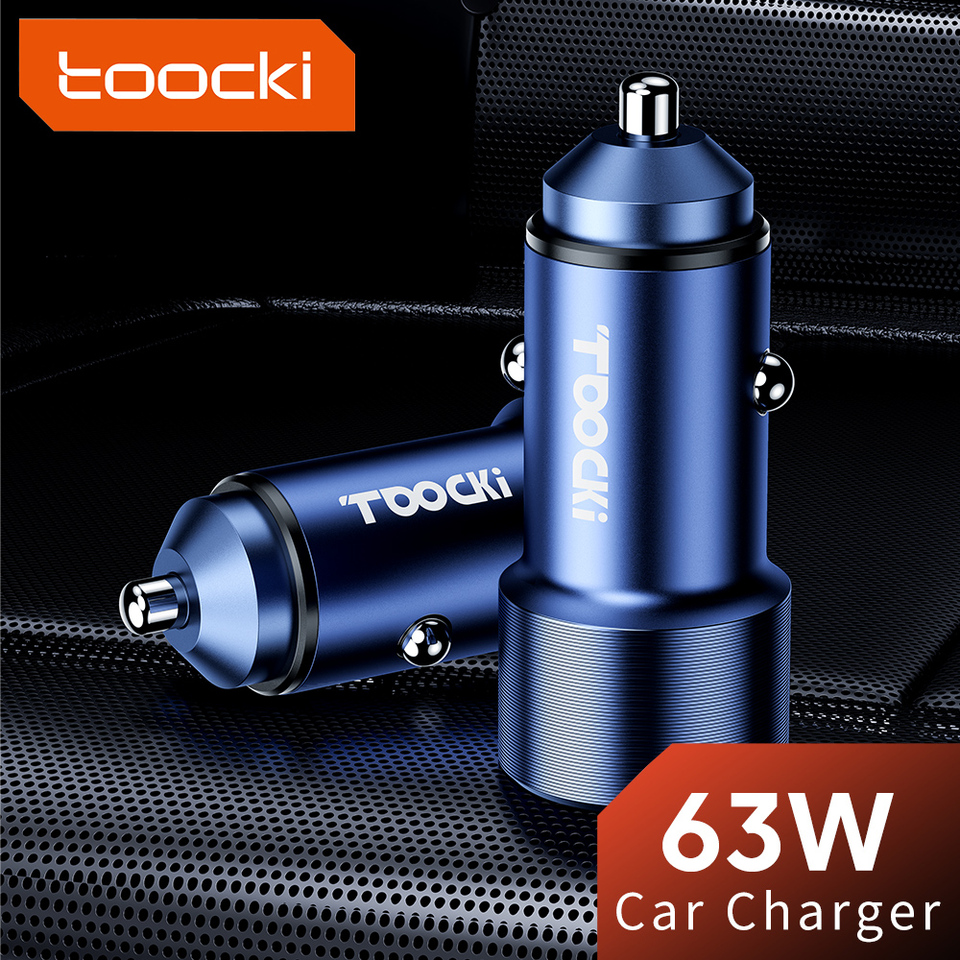Toocki CC03 63W Car Charger for OPPO Xiaomi Vehicle PD QC 3.0 USB Type C Fast Charging for iPhone14 Samsung Mobile Phone Charger