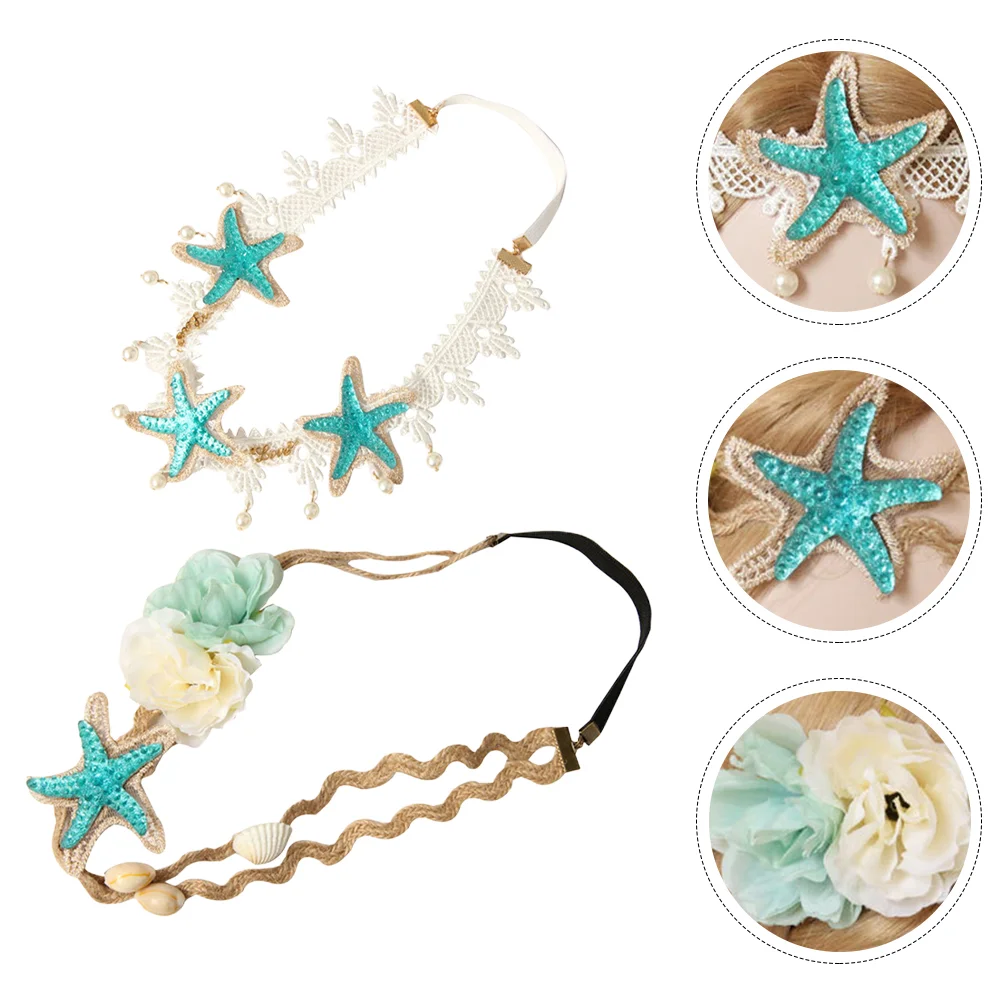 

2 Pcs Starfish Wedding Hair Accessories Shell Decorated Hairband Accessories for Girls Women Headdress Seashell Beach Style