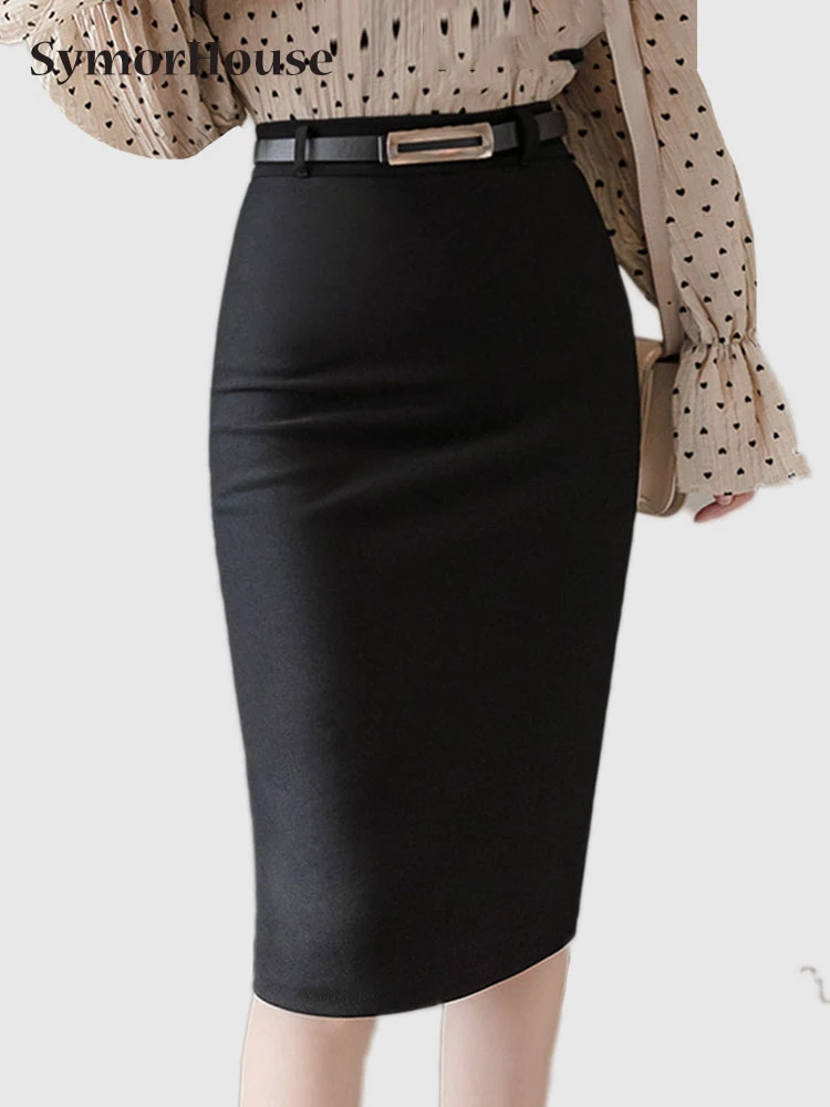 Asociación retorta reloj Faldas de tubo negras para mujer, falda ceñida de cintura alta con  cinturón, elegante, sexy, para oficina, color rojo, novedad|Faldas| -  AliExpress