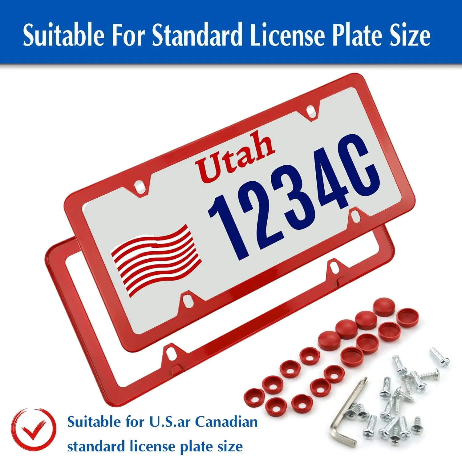 Universal American License Plate Frame Screws Washer Caps Number Plate Car Stainless Frame 6x12inch Truck Vehicle license plate frame