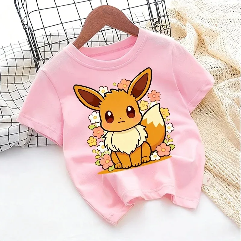 Kinder-T-Shirt aus Reiner Baumwolle mit Pokémon Jigglypuff Design, Geeignet für Sommer 2026, Locker Sitzender Oberteil für Mädchen, Y2K-Stil