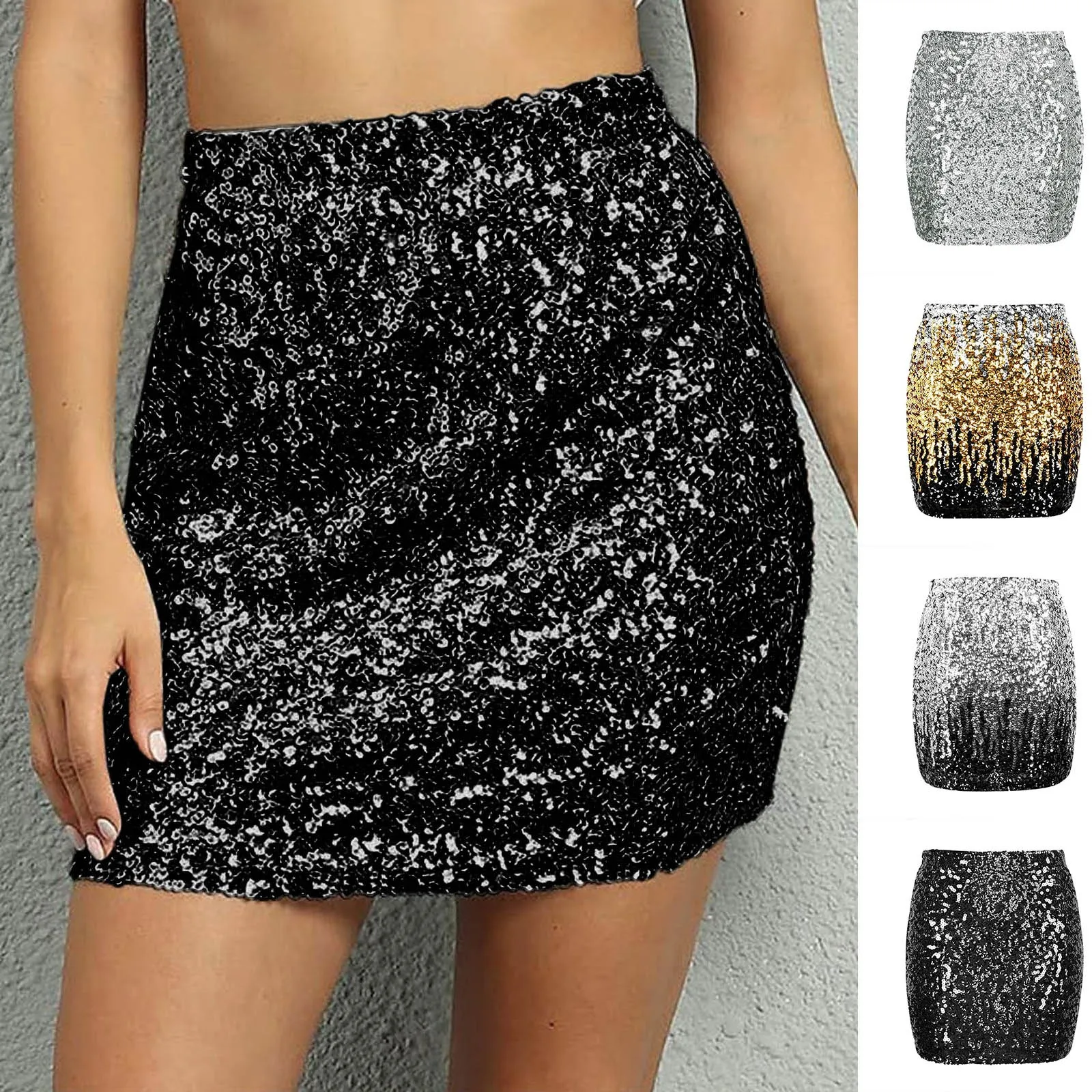 

2024 Spring Fashion Glitter Sequin Shiny Skirts Women Sexy High Waist Club Party Short Skirts Spring Elegant Bodycon Hips Skirts