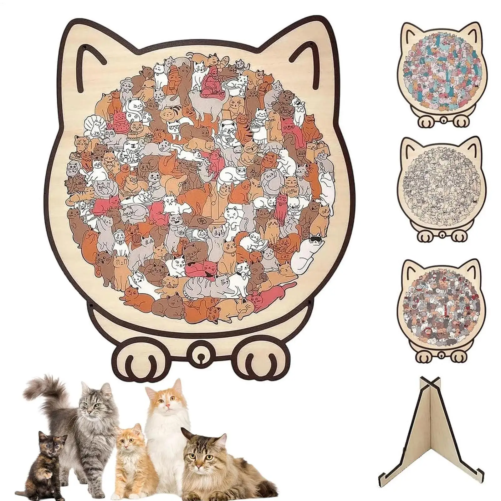 135 PC Cat-shaped Wooden Jigsaw Puzzle Unique Irregular Puzzle Pieces Game Birthday Xmas Gifts for Cat Lovers Home Decorations