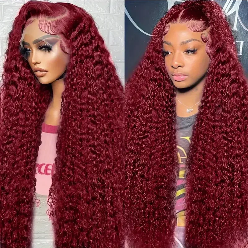 99J Burgundy Deep Wave Lace Front Wigs Human Hair 200% Density 13x6 HD Lace Frontal Wigs for Women 4