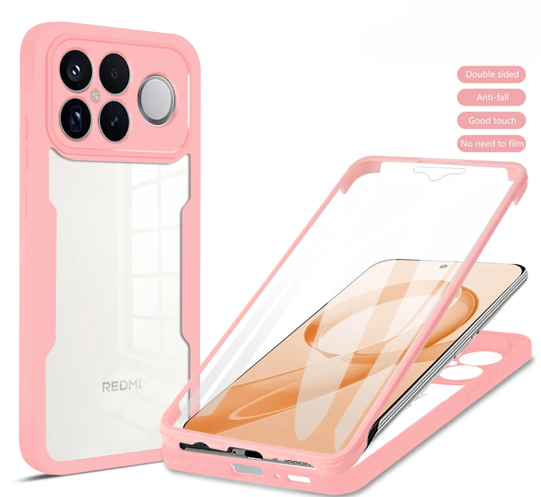 360° Full Coverage Transparent Acrylic Back Case with Shockproof Soft Frame Cover