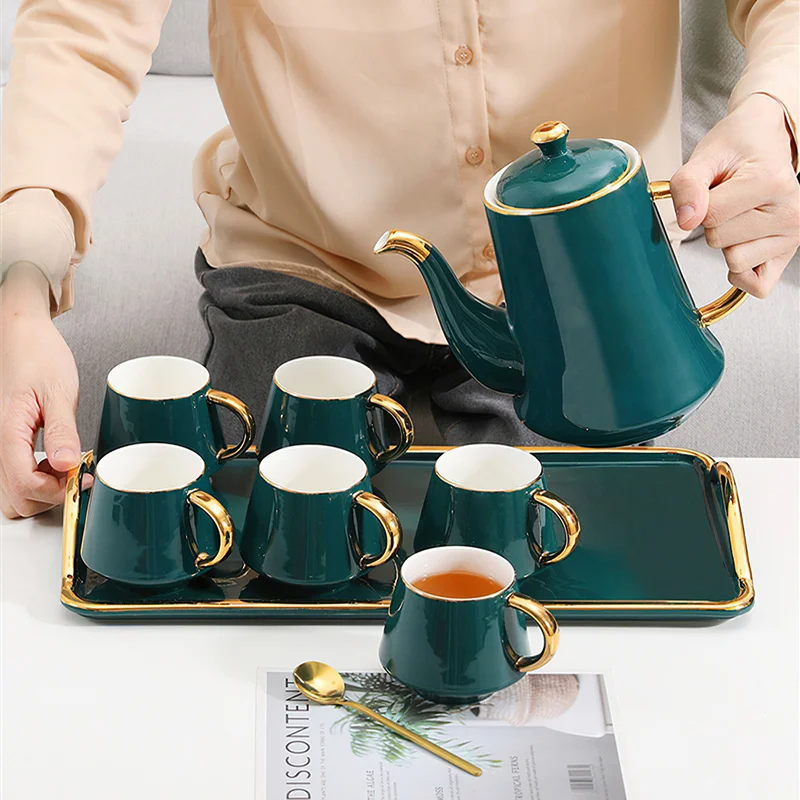 

Cermics Coffee Cup Pot Tray Nordic Green Phnom Penh Tea Set Coffee Pot Water Ware Household Kitchen Supplies Tea Kettle Water