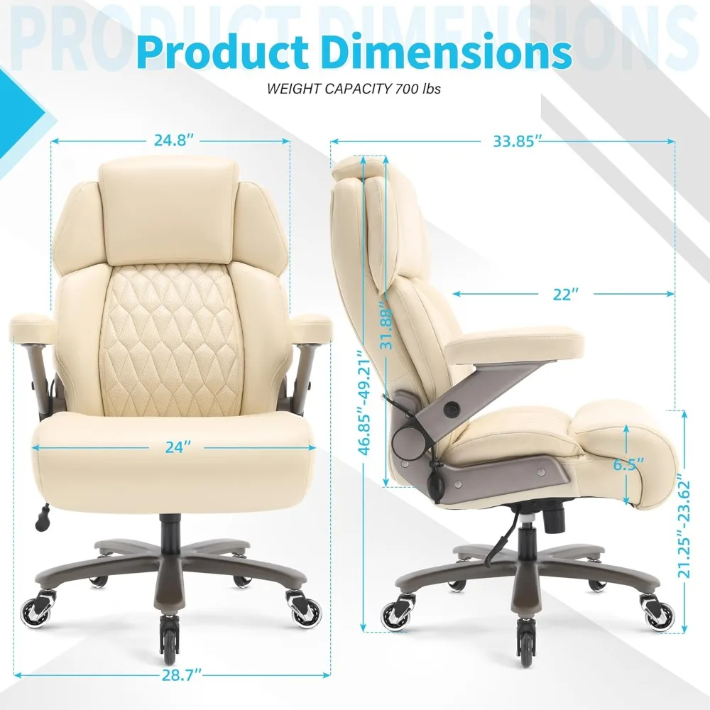 "sturdy ergonomic office chair for 700lbs - adjustable headrest, lumbar support, flip-up arms, large casters, heavy-duty steel b