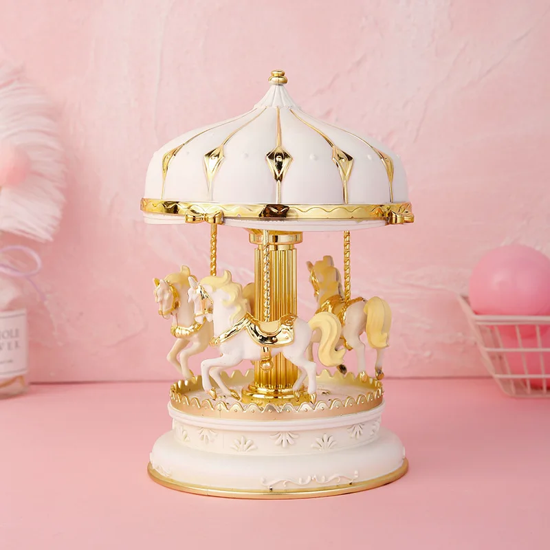 Creative Luminous Music Box Elegant Colorful Glitter Carousel Music Box Home Decoration Children Girls New Year's Birthday Gift