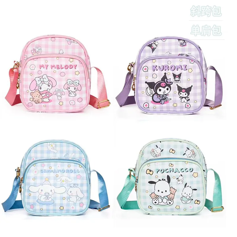 

Cute Leather Waterproof Zipper Kids Messenger Bag ID Key Small Bag Kuromi Primary School Student Shoulder Bag